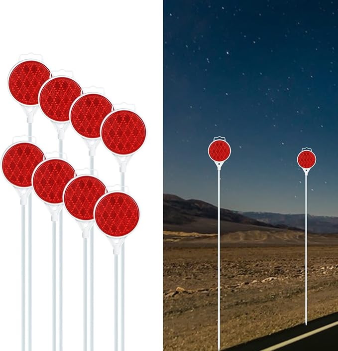 Driveway Markers, Reflectors for Driveway Entrance, Snow Plow Markers 2-way reflector 43 Inch White Fiberglass Rod,Snow Markers for Driveway (Pack of 8)