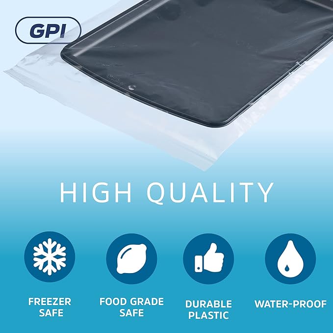 GPI - 2.5 Gallon Extra-large Zip Bags, 13" x 18" Large Reclosable Lock Zip Bags, Clear Plastic Zipper Storage Bags with Zip Top Lock for Freezer, Clothing, Food, Supplies - 200 Count