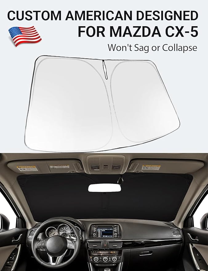 Proadsy 2025 Upgrade Windshield Sun Shade Custom Fit Mazda CX-5 2013 2014 2015 2016 CX5 Front Sunshade Protector Foldable Sun Visor Blocks UV Rays Keep Car Cooler