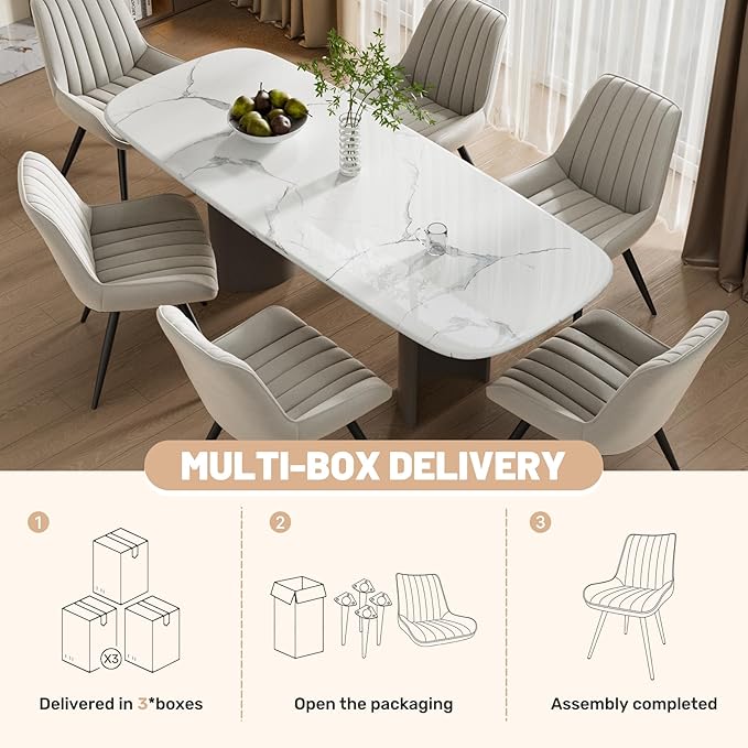 Dining Chairs Set of 6, Mid Century Modern Kitchen Chairs with Soft Cushion, Comfortable Upholstered Fabric Dining Room Chair for Kitchen, Light Grey