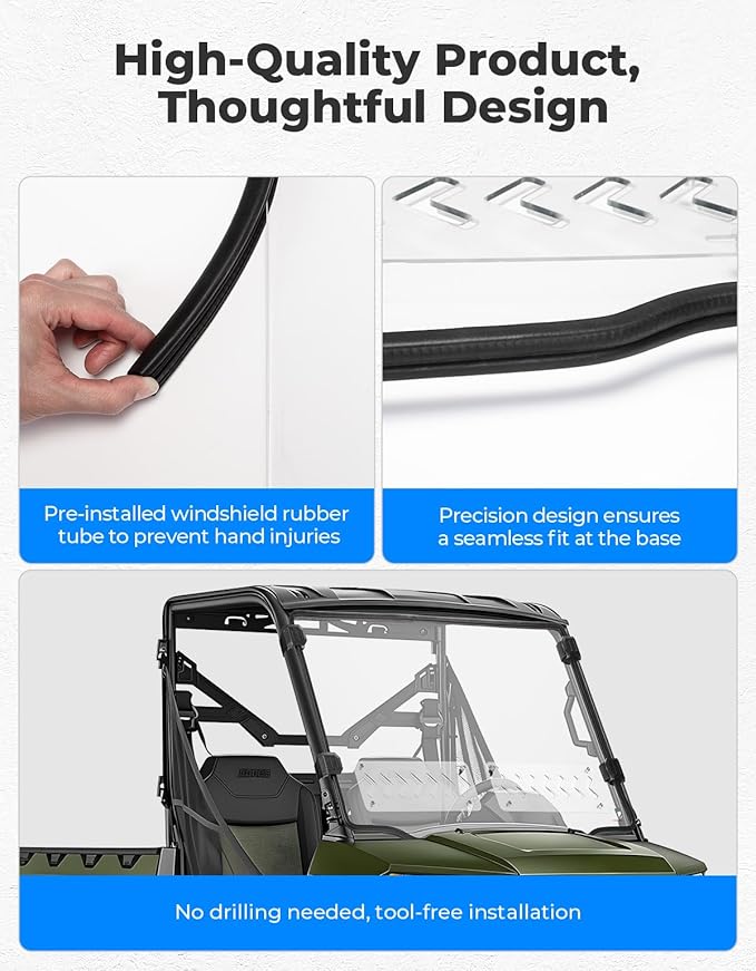 KEMIMOTO Front Vented Windshield Compatible With Polaris Ranger Midsize 570 500 SP/Crew 2015-2025, Scratch Resistant PC UTV Window Compatible With Ranger ETX EV Accessories Parts (Not Fit FullSize)