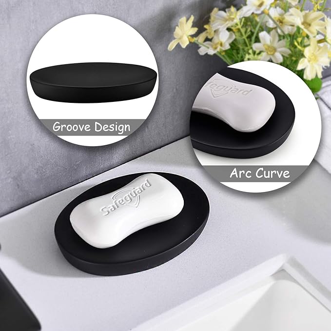Matte Black Soap Dish Holder Matte Soap Dish,Soap Holder for Bathroom Kitchen Wash Room Vanity to Place Soap, Sponges, Small Jewelry Tray Storage and so on.(Black)