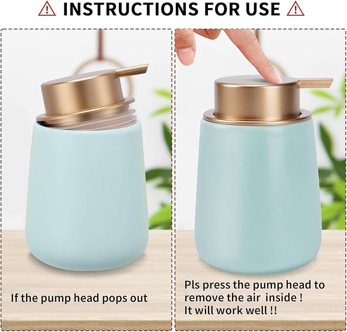 Soap Dispenser Ceramic with Easy-to-Press Pump Hand Lotion Liquid Dispenser for Shampoo Bathroom Kitchen 12 oz