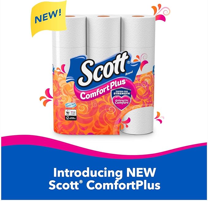 Scott ComfortPlus Toilet Paper, Equal to 36 Regular Rolls), Septic Safe Bath Tissue, White, 9 Count (Pack of 1)