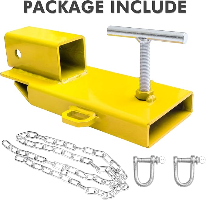 Fork Trailer Hitch Attachment, EBESTTECH 1PC 2" Forklift Ball Hitch Receiver Trailer Towing Adapter Attachment with Chain Yellow