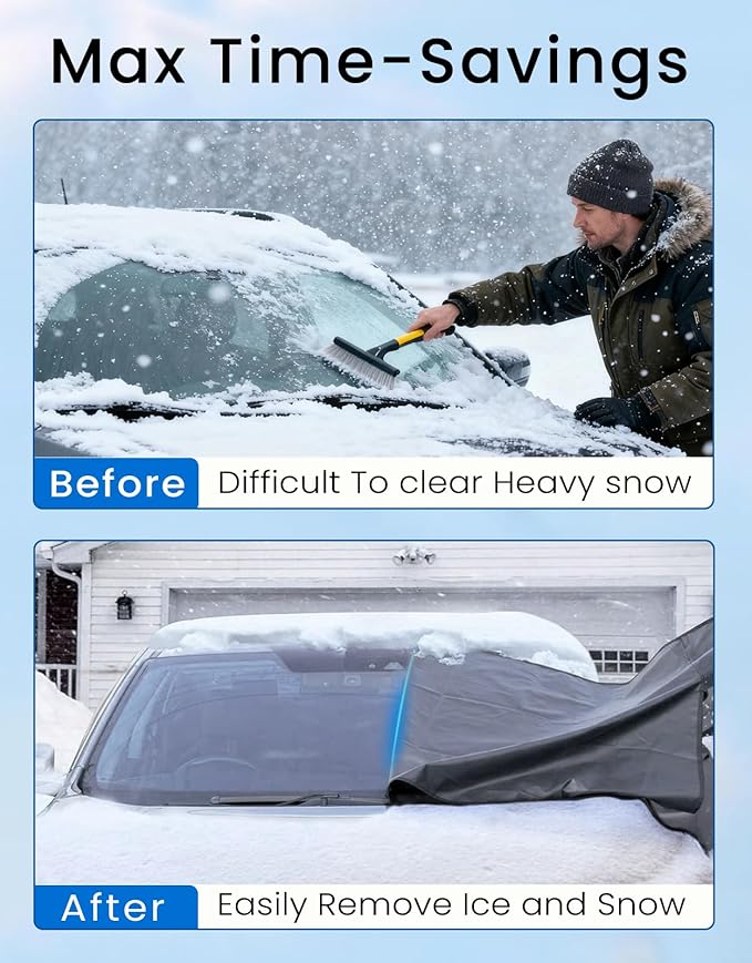 Windshield Cover for Ice and Snow | Heavy Duty 600D Oxford Fabric | Windshield Protector for Cars, SUVs, Trucks | Secure Fit Waterproof Frost Cover | Winter Car Accessories | 69"x42"