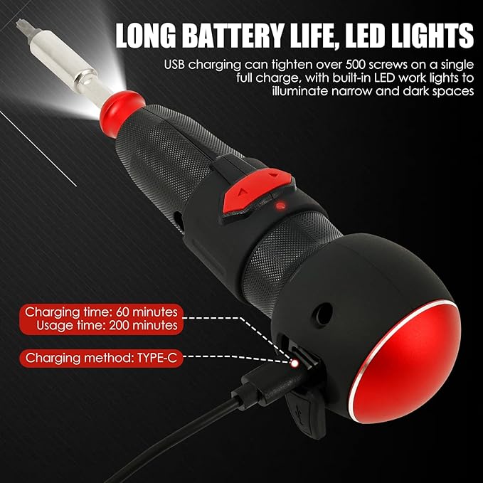 Cordless Electric Screwdriver, 3.6V Portable Power Screwdriver with LED Light & 9 Bits, USB Rechargeable-Dual Mode(3N.m/10N.m) High Torque Electric Ball Grip Screwdrivers for DIY Repair