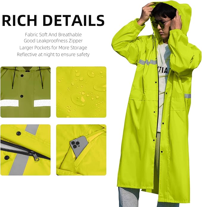 Coralrain Long Hooded Raincoat Safety Waterproof Emergency Rain Jacket Poncho for Men Women Adults