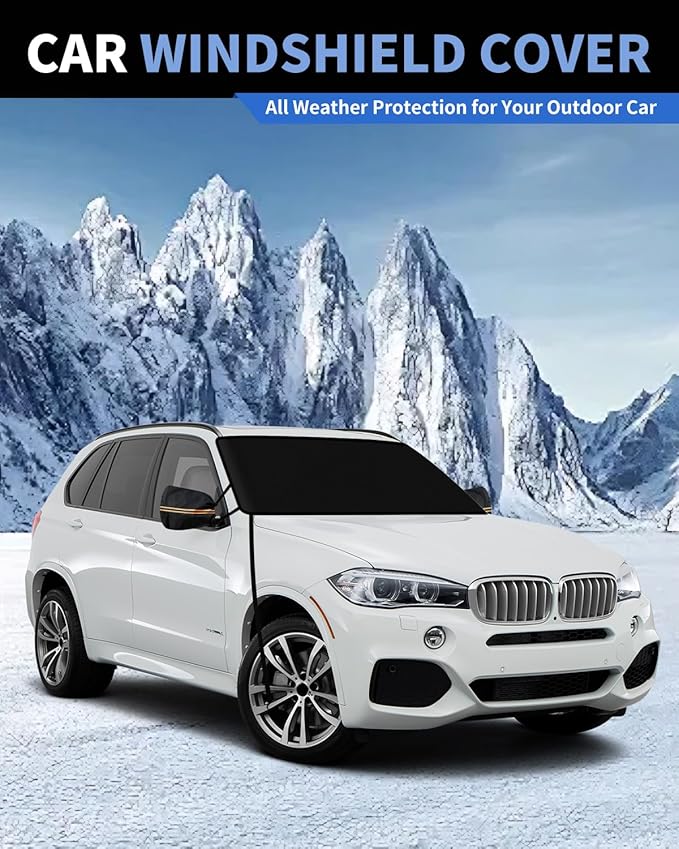METOWARE Car Windshield Cover for Ice and Snow, Heavy Duty 600D Oxford Fabric Windshield Snow Cover, Waterproof Windshield Frost Cover with Side Mirror Cover for Most Cars, SUVs (69"x42")