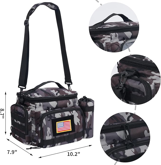 MOV COMPRA Tactical Lunch Bag for Men Insulated Lunch Box Leakproof Large Capacity Thermal Cooler Bag with MOLLE Water Bottle Pouch for Adults for Work Picnic Camping（Camouflage Grey）