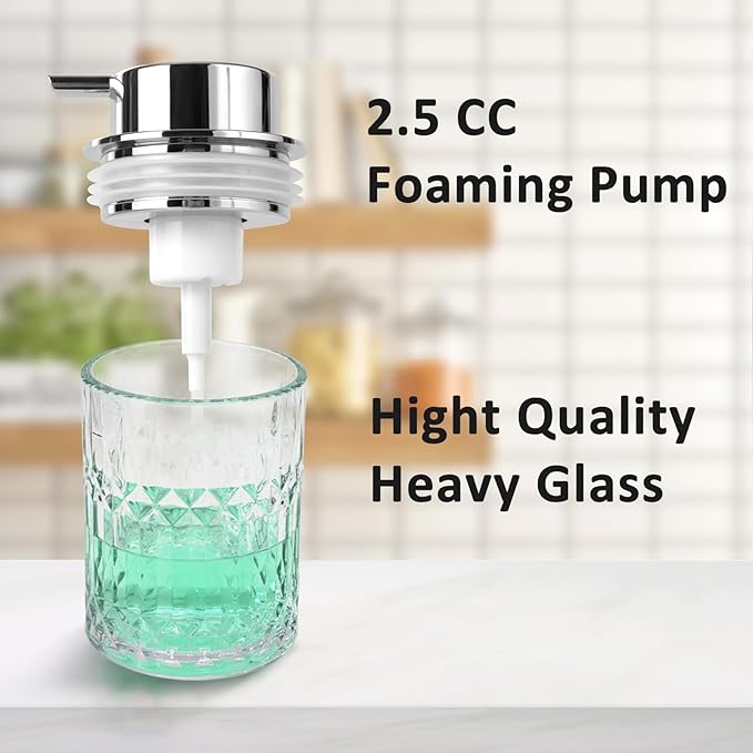 Bathroom Glass Soap Dispenser with Durable Rust-Proof Plastic Foam Pump Hand Lotion Dispenser Antislip Shampoo Kitchen 10oz