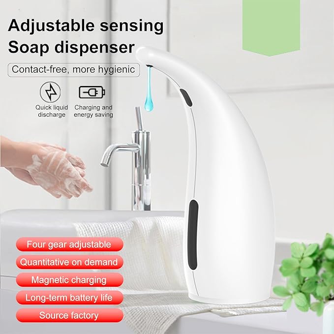 Automatic Soap Dispenser Touchless Modern Minimalist Magnetic Charging Infrared Inductio Kitchen and Bathroom Soap Pump 10oz/300ml White (White)