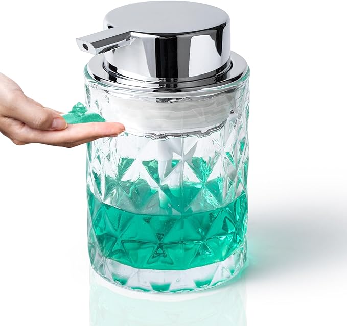 Bathroom Glass Soap Dispenser with Durable Rust-Proof Plastic Liquid Pump (Can't Foam) Hand Lotion Dispenser Antislip Shampoo Kitchen 10oz