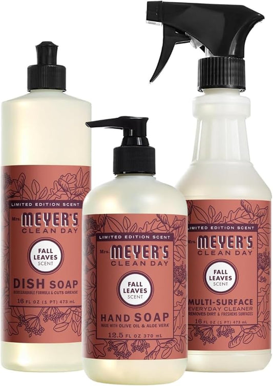 Mrs. MEYER'S Fall Leaves Kitchen Set Variation, Includes Dish Soap, Hand Soap and Multi-Surface Cleaner, 3 ct.