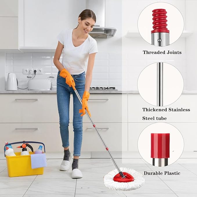 Mop Handle Replacement,4 Section Compatible with O-Cedar Spin Mop Refills and Brooms O Cedar Mop Stick for Floor Clean, 30" to 58"