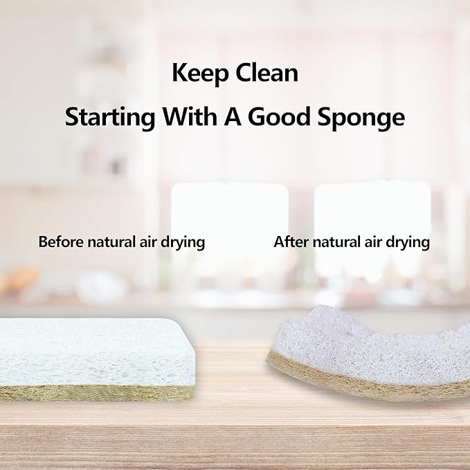 Kitchen Biodegradable Reusable Non Scratch Natural Cellulose Cleaning Sponge, Piece of 15