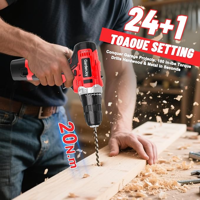 Drill Set 12V Cordless Electric Drill Driver Set,Powerful Lightweight Portable Rechargeable Screwdriver Accessories,2 Batteries 2-Speed 24+1 Position Wood/Wall Drilling Screw Driving women DIY Tool