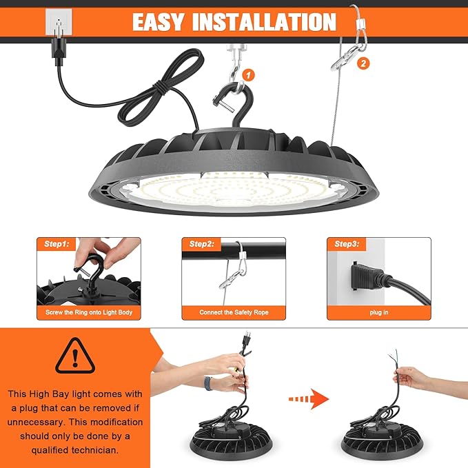 VOLISUN 6 Pack UFO Led High Bay Light 30,000LM, 200W, 5000K Daylight, 100-277V High Bay Led Shop Light, ETL Listed Commercial Bay Lighting for Garage Workshop Barn Factory Warehouse