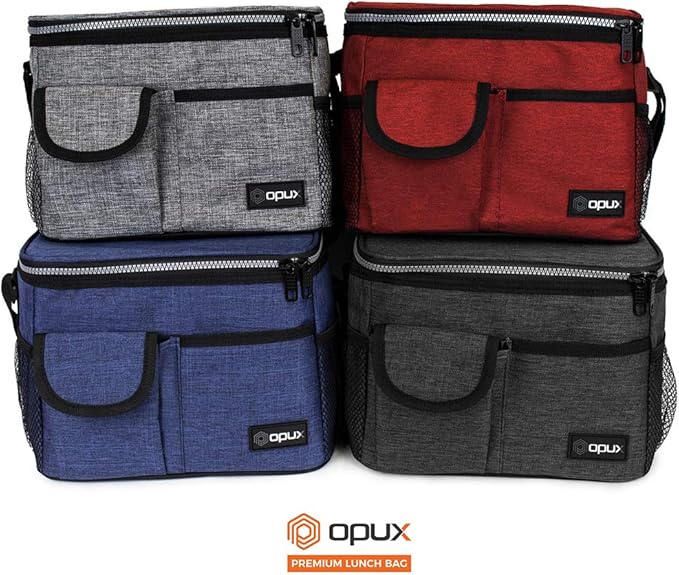 opux Insulated Lunch Bag for Men Women, Leakproof Black Lunch Box for Work, Portable Soft Lunch Cooler Bag with Shoulder Strap, Adult Lunchbox Lunch Pail for Kid Boy Girl School, 14 Can/8L
