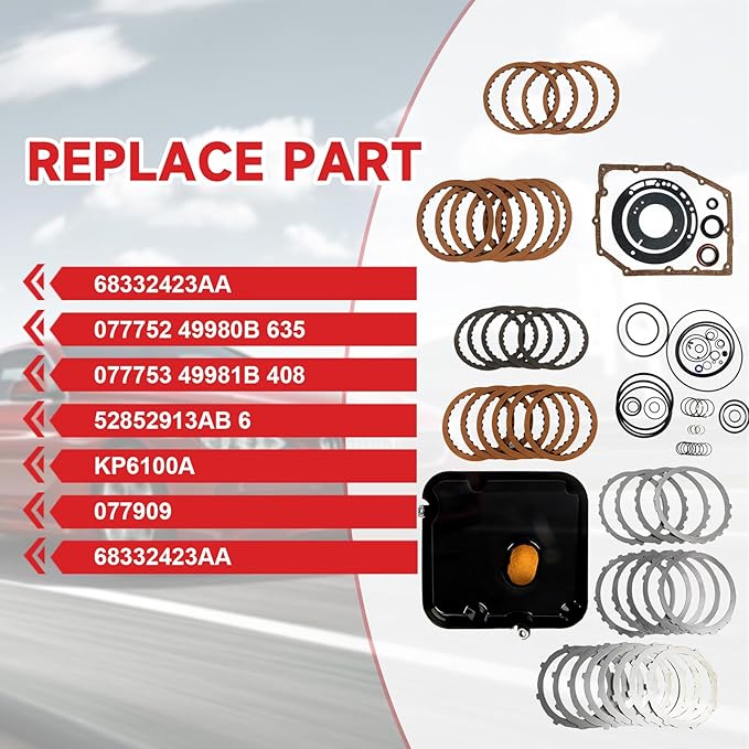 42RLE Transmission Master Rebuild Kit with Gaskets Friction Steel Plates for 2004-2011 Endeavor 3.8L 2007-2011 Wrangler 3.8L 68332423AA, 077909, 077752