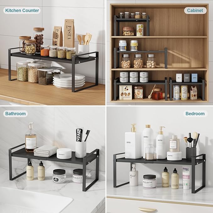 Cabinet Shelf Expandable Cupboard Under Sink Countertop Organizer Riser Rack for Kitchen Pantry Home Organization Extra Storage Space Saver Heavy Duty