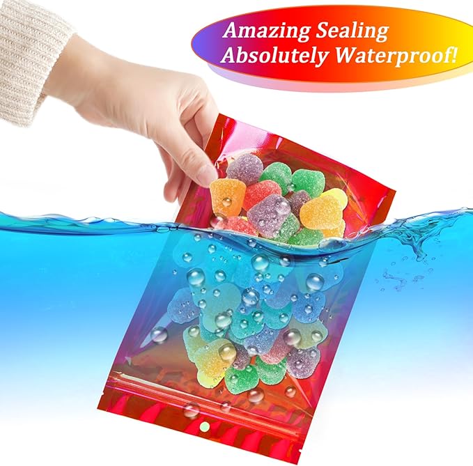 100PCS Mylar Bags for Food Storage，Resealable Bags for Small Business with Clear Windonw,8x12 inch Smell Proof Bags Stand Up Zip Lock Pouches Aluminum Foil Sealable Bags for Packaging Cookie,Snack