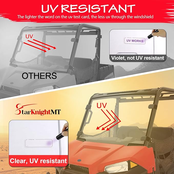 StarknightMT Ranger Windshield Compatible With Polaris Ranger Midsize 500 570 ETX EV 2015-2025, Scratch-Resistant Ranger 570 Front Full Windshield, Clear