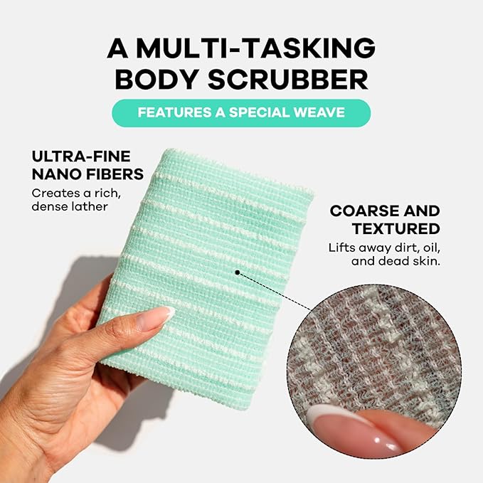 Dermasuri - Japanese Exfoliating Washcloth - Exfoliating Body Scrubber and Back Scrub, Exfoliating Shower Towel, Loofah Exfoliation, Removes Dry & Dead Skin, Wash Clothes for Showering