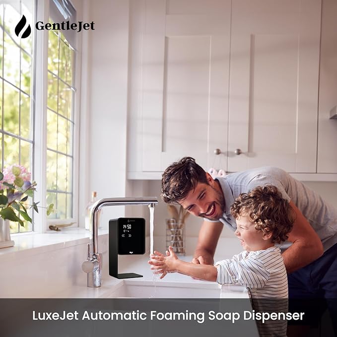 LuxeJet Automatic Foam Soap Dispenser Touchless, USB-C Powered or Battery, Aluminum Alloy Body, Wall Mount or Countertop, Digital Display, Hands-Free Automatic Soap Dispenser Touchless