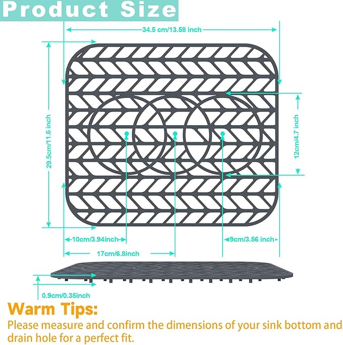 AWOKE Sink Protectors for Kitchen Sink - 13.6"x 11.6" Sink Mat - Heat-resistant Easy-clean Silicone Sink Mat - for Protection of Stainless Steel Sink with 3 Reserved Holes