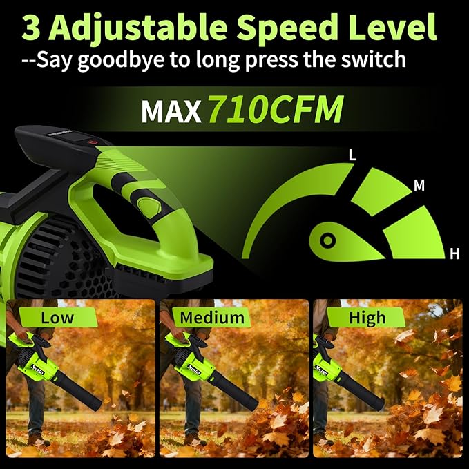 Vinid Leaf Blower Cordless, 21V Powerful Brushless Electric Leaf Cleaner, 630 CFM, with 2×4.0Ah Lightweight Batteries and Charger, 3 Speed Modes, Suitable for Lawn Care, Garden and Patio Cleaning