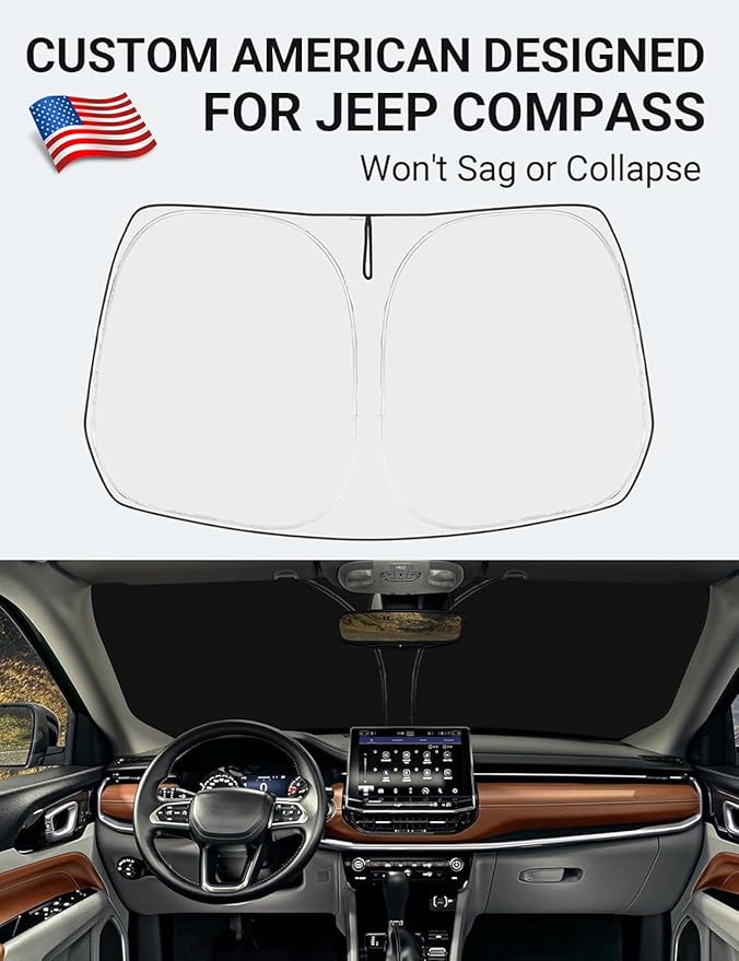 Proadsy Custom Fit Jeep Compass 2017-2024 2025 Windshield Sun Shade 4-Layer Foldable Front Sunshade Protector Sun Visor Blocks UV Rays Keep Car Cooler
