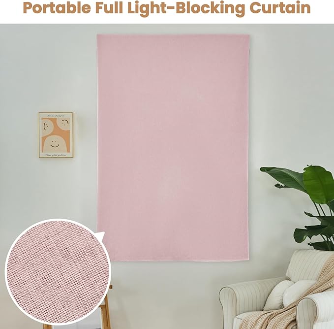 JILROIN Self Adhesive Curtains,100% Blackout Window Cover,No Drilling,Easy to Install,Provides Privacy Protection for Bedrooms (Light Pink - W46 × L72 in)