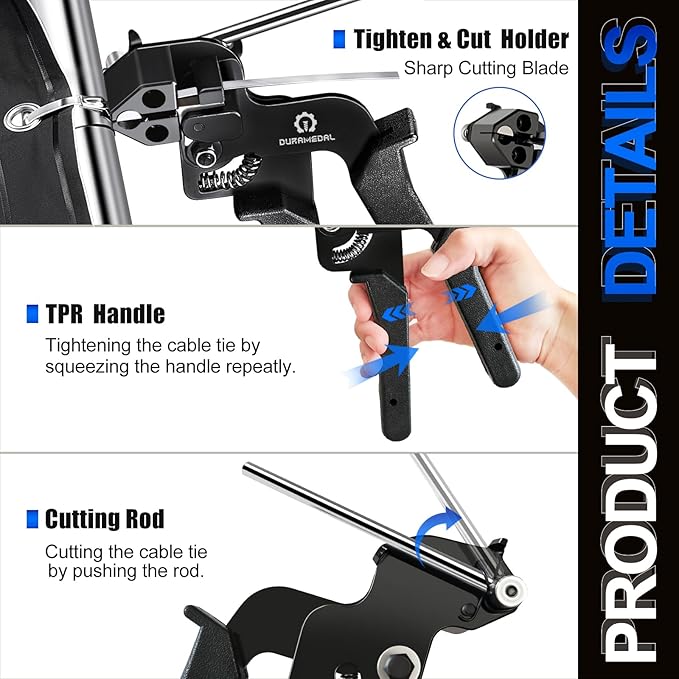 Stainless Steel Cable Tie Tool Kit with 200PCS Self-Locking Metal Wire Ties (7.9" & 11.8") - For Fencing, Cable Bundling, Exhaust Repair, and Structural Reinforcement.