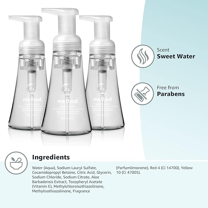Method Foaming Hand Soap, Sweet Water, Paraben and Phthalate Free, 10 fl oz (Pack of 3)