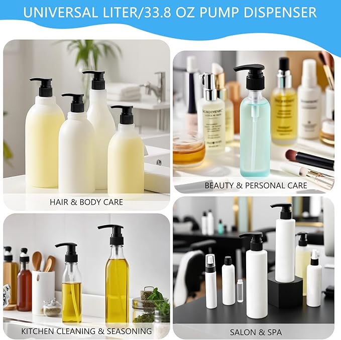 YBB Upgraded 28/410 Pump Dispenser Replacement Fits Most 1 Liter (33.8oz) Bottles for Shampoo, Lotion, Sanitizer (6 Pack)