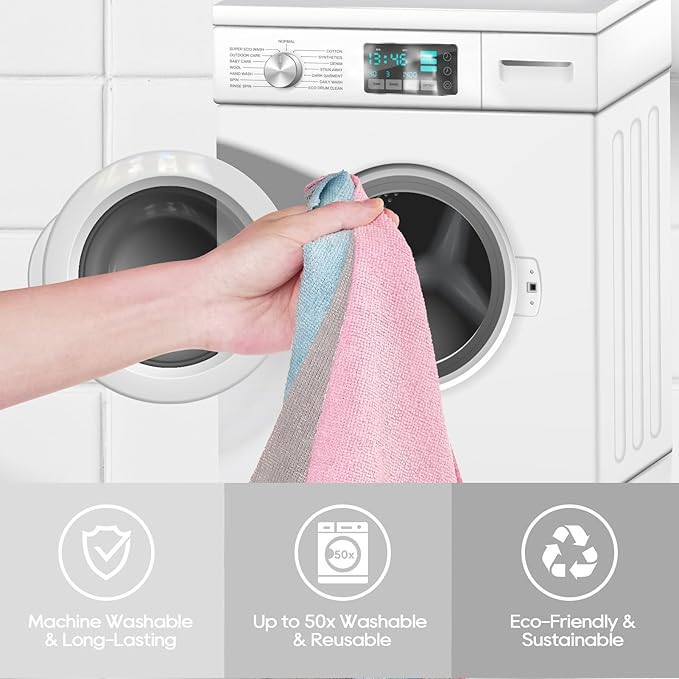 HONOVA Microfiber Cleaning Cloth Roll 45 Pack, 12" x 12" Washable Paper Towels, Tear Away Microfiber Towels Roll,All-Purpose Washable Cleaning Rags for Kitchen, Window, Garage Shop(Blue)