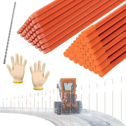 100 Pack 48 Inch Driveway Markers- Fiberglass Snow Plow Markers Snow Stakes Reflective Driveway Markers for Snow Plowing Parking Lots Walkways Easy Visibility at Night (1/4" Dia) Orange(100Pcs)