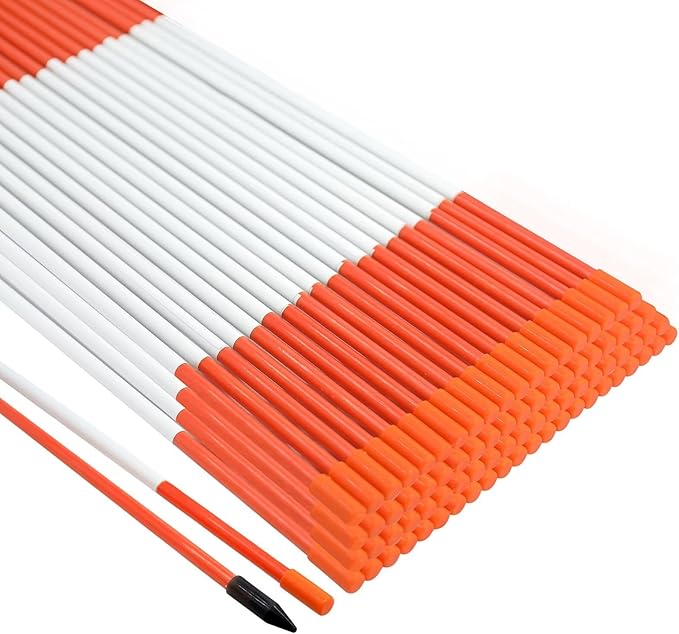 Growsun Driveway Marker 48 inch Orange Fiberglass 5/16 inch Dia Snow Fence Reflective Plow Stakes for Yard Walkways Parking Lots Safety Rods Edge, 25 Pack