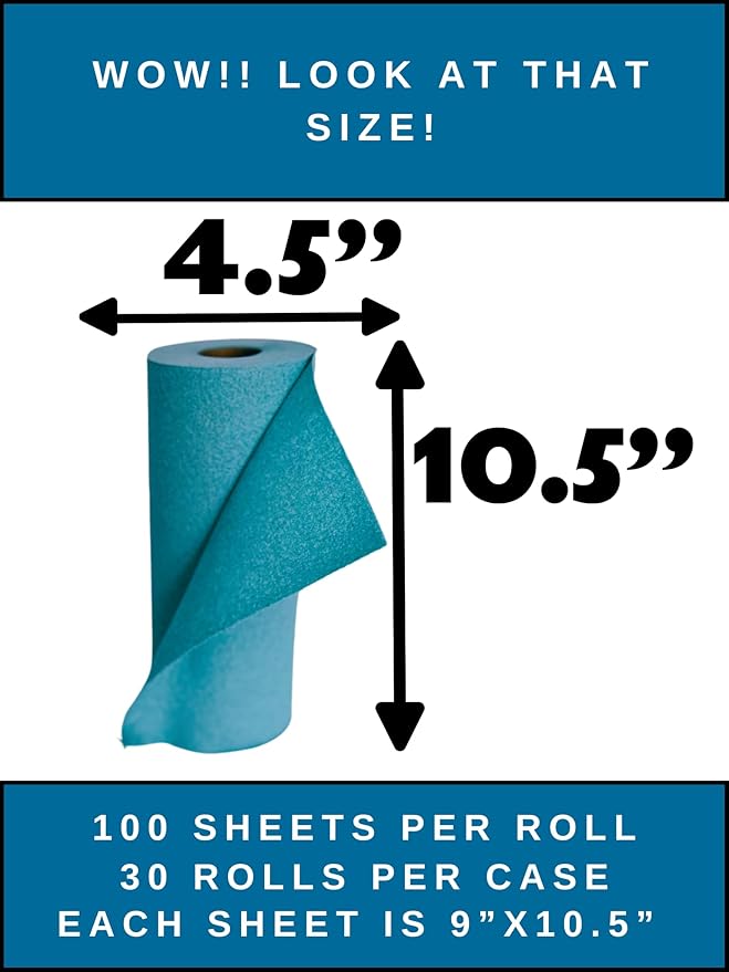 Small Roll Towels, 9x10.5 Inch Sheets, 100 Sheets per Roll, 30 Rolls per Case (Blue)