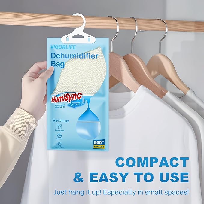 Moisture Absorbers,9.8OZ.,Hanging Closet Dehumidifier Bags,Desiccant,10 Pack Portable Humidity Packs for Bathroom,Closet,Wardrobe,Attract and Trap Excess Moisture, Blue