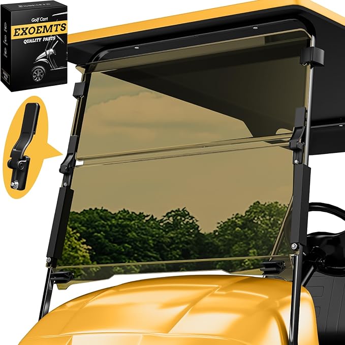 Golf Cart Windshield for EZGO TXT 1995-2013 Gas & Electric, 40.7" W X 28.3" H, 3/16" Thick PC, Foldable Front Windshield with Heavy Duty Hinge, Anti-UV, Impact Resistant, Scratch Resistant