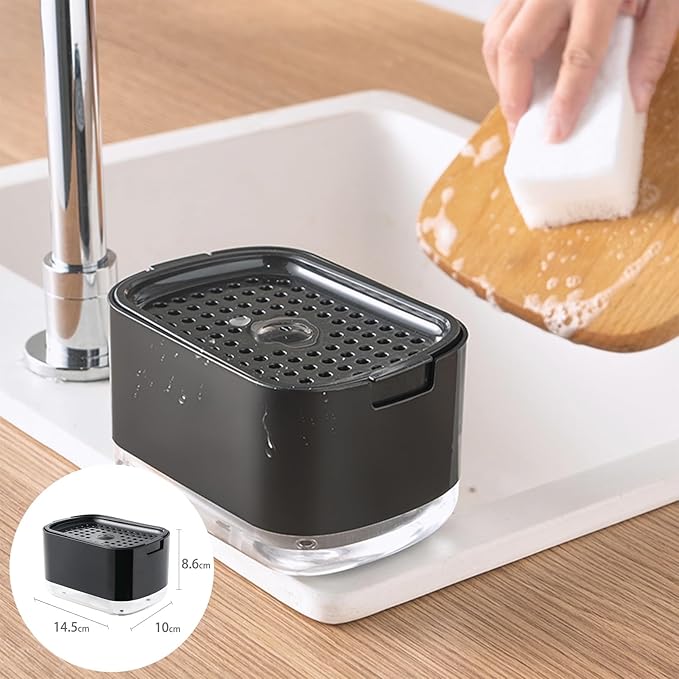 RUFCRIL Soap Pump Dispenser and Sponge Holder, 10oz / 300ml Dish Soap Dispenser for Kitchen,Black