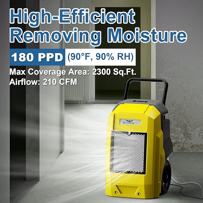 ALORAIR Storm Pro Commercial Dehumidifier 180 PPD, LGR Portable Dehumidifier with Pump, cETL Listed, 8 Years Warranty, LCD Display, for Clean-Up, Flood, Moisture