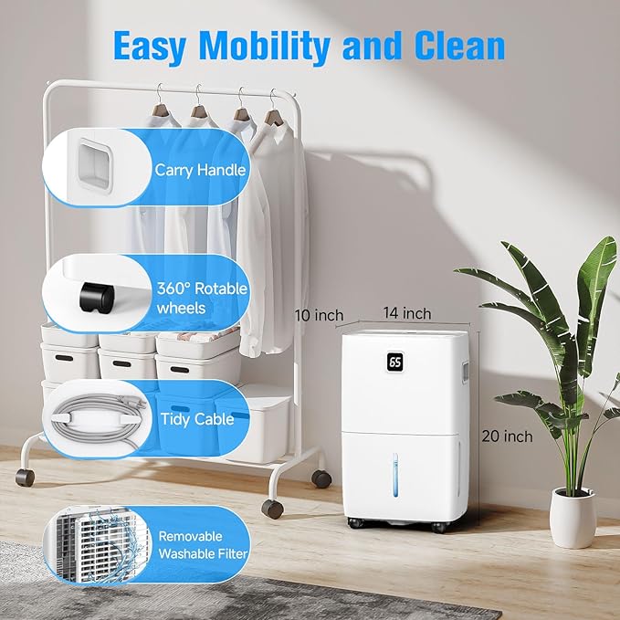 2025 Energy Star Dehumidifier 80 Pints for up to 5000 Sq.Ft, Basement & Large Room Moisture Removal with Drain Hose & 3 Modes, for Home, Bedroom, Bathroom, Garage