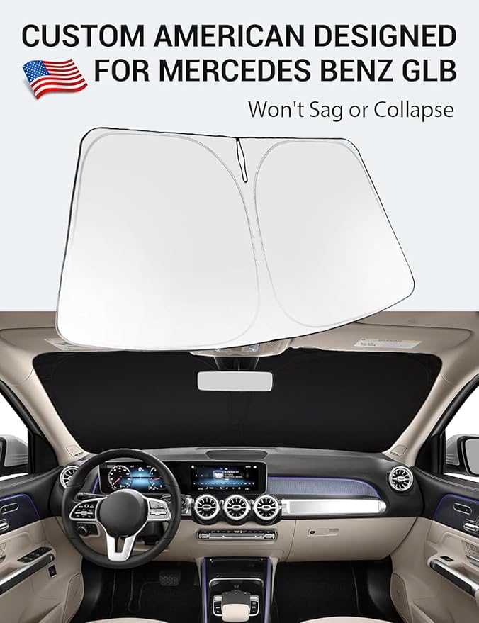 Proadsy 2025 Upgrade Windshield Sun Shade Custom Fit 2020-2023 2024 2025 Mercedes Benz GLB Foldable Front Sunshade Protector Sun Visor Blocks UV Rays Keep Car Cooler