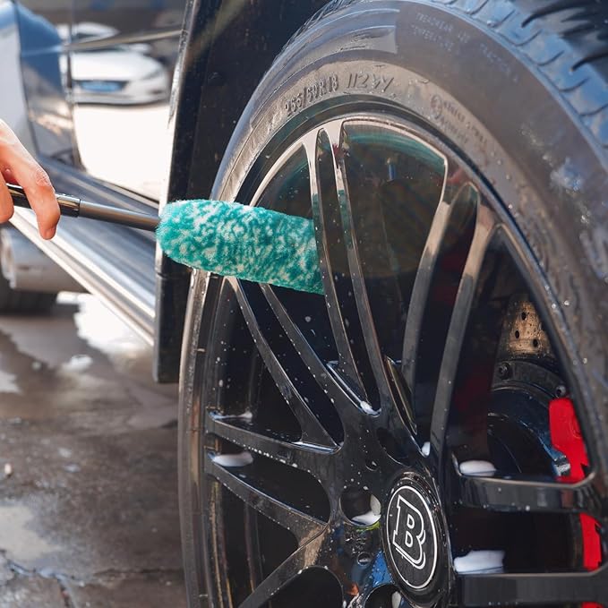 Wheel Brushes for Cleaning Wheels (4 Pro Pack)- 2X Soft Wheel Cleaning Woolies Brush, Detailing Brush and Stiff Tire Brush, Scratch Free Durable Car Wheel Rim Brush Kit for Car Rim and Tire Detailing
