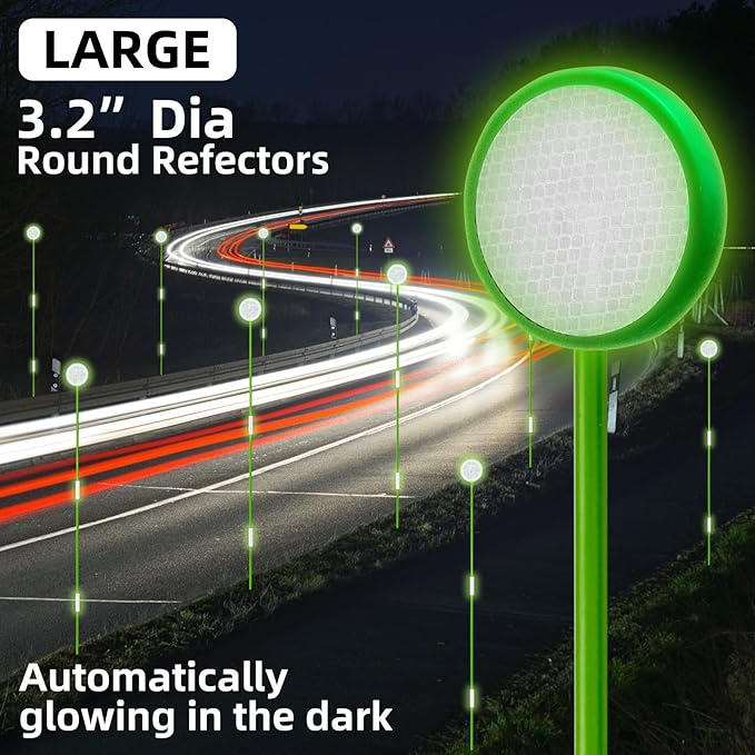12Pcs Driveway Markers - Glow-in-The-Dark Lane Recognition Reflectors, 49.5Inch Fiberglass Pole Double Sided Reflectors for Driveway, Reflective Markers for Snow Plowing