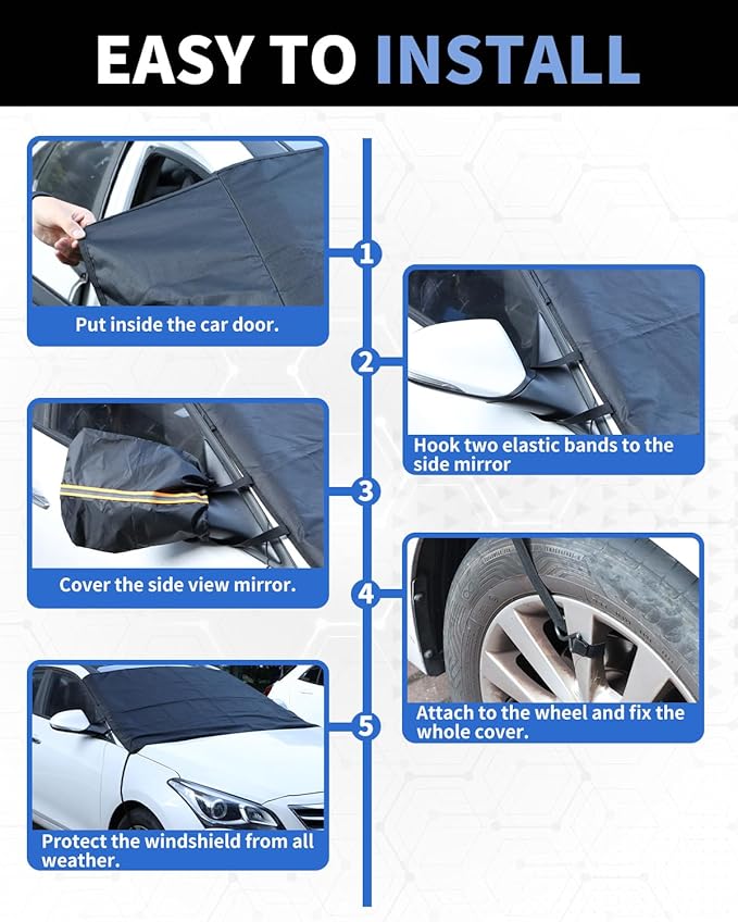 METOWARE Car Windshield Cover for Ice and Snow, Heavy Duty 600D Oxford Fabric Windshield Snow Cover, Waterproof Windshield Frost Cover with Side Mirror Cover for Most Cars, SUVs (69"x42")