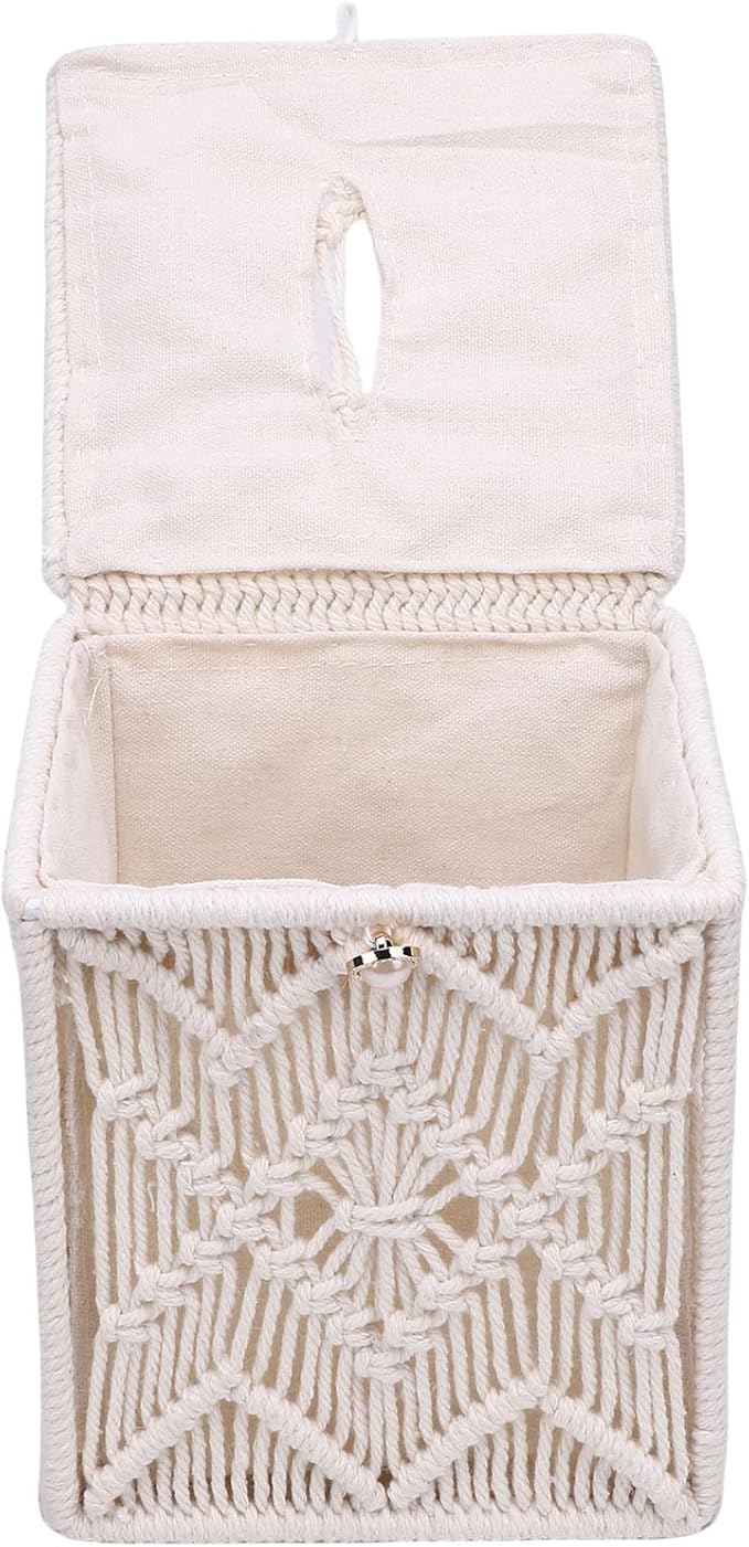 Tissue Box,lace Square Open Tissue Box,Cover Boho Decor Square Holder Woven Macrame Napkin Facial Paper Organizer Home Decor for Bedroom Living Room